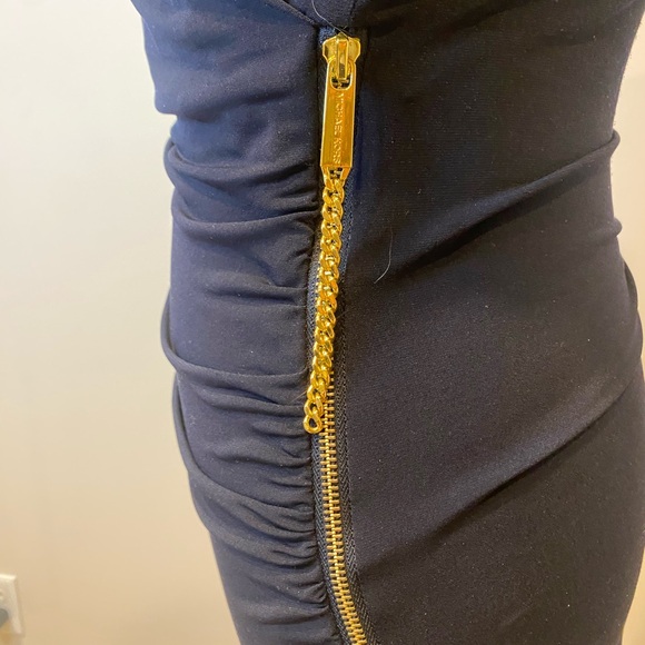 Michael Kors Navy Blue Shoulder Dress with Gold Zipper - Picture 3 of 7